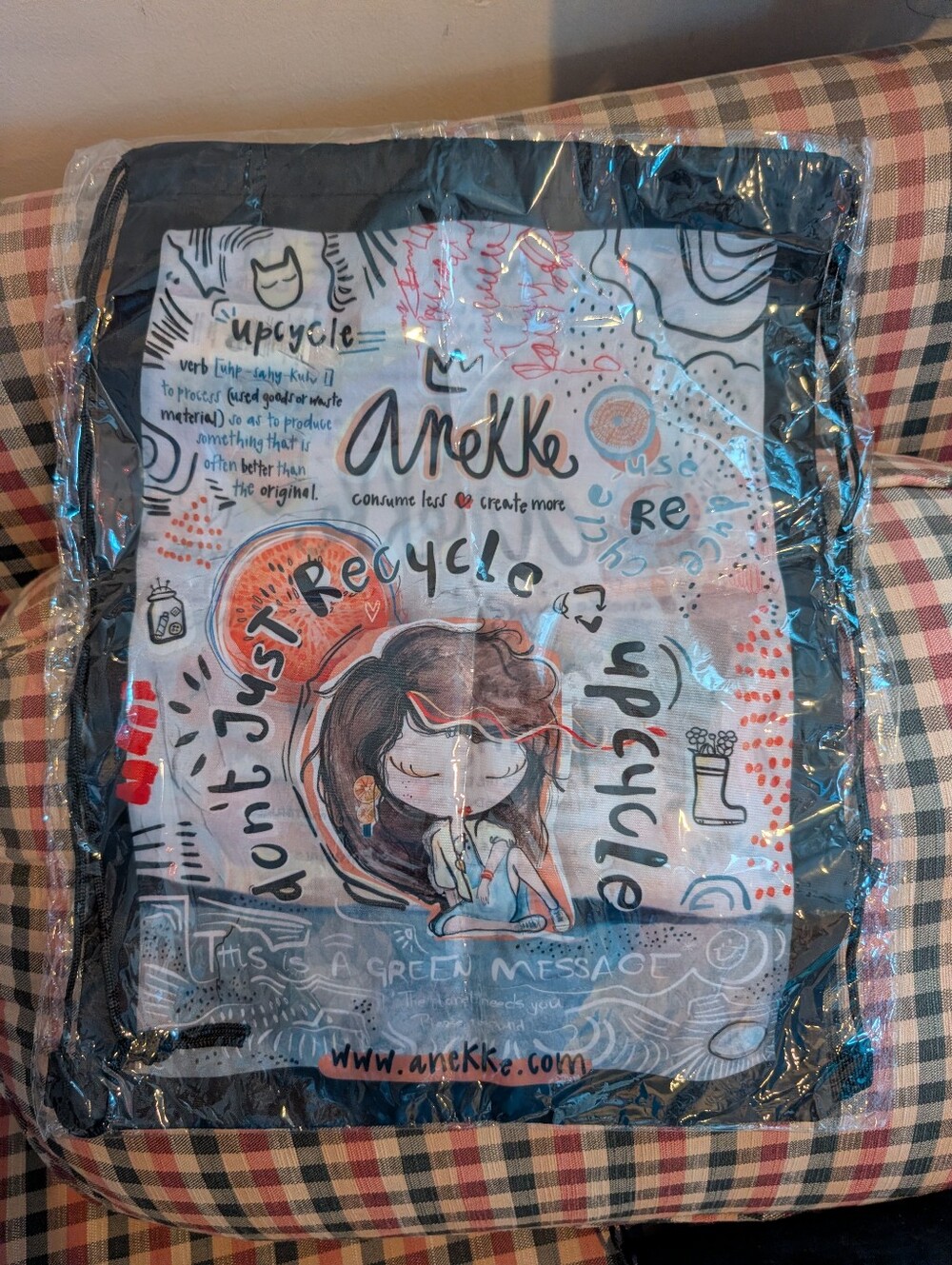 Anekke Don’t Just Recycle Upcycle Graphic Drawstring Bag x2